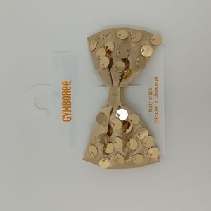 NWT Gymboree hair bow barrette gold with sequins Joyful Holiday